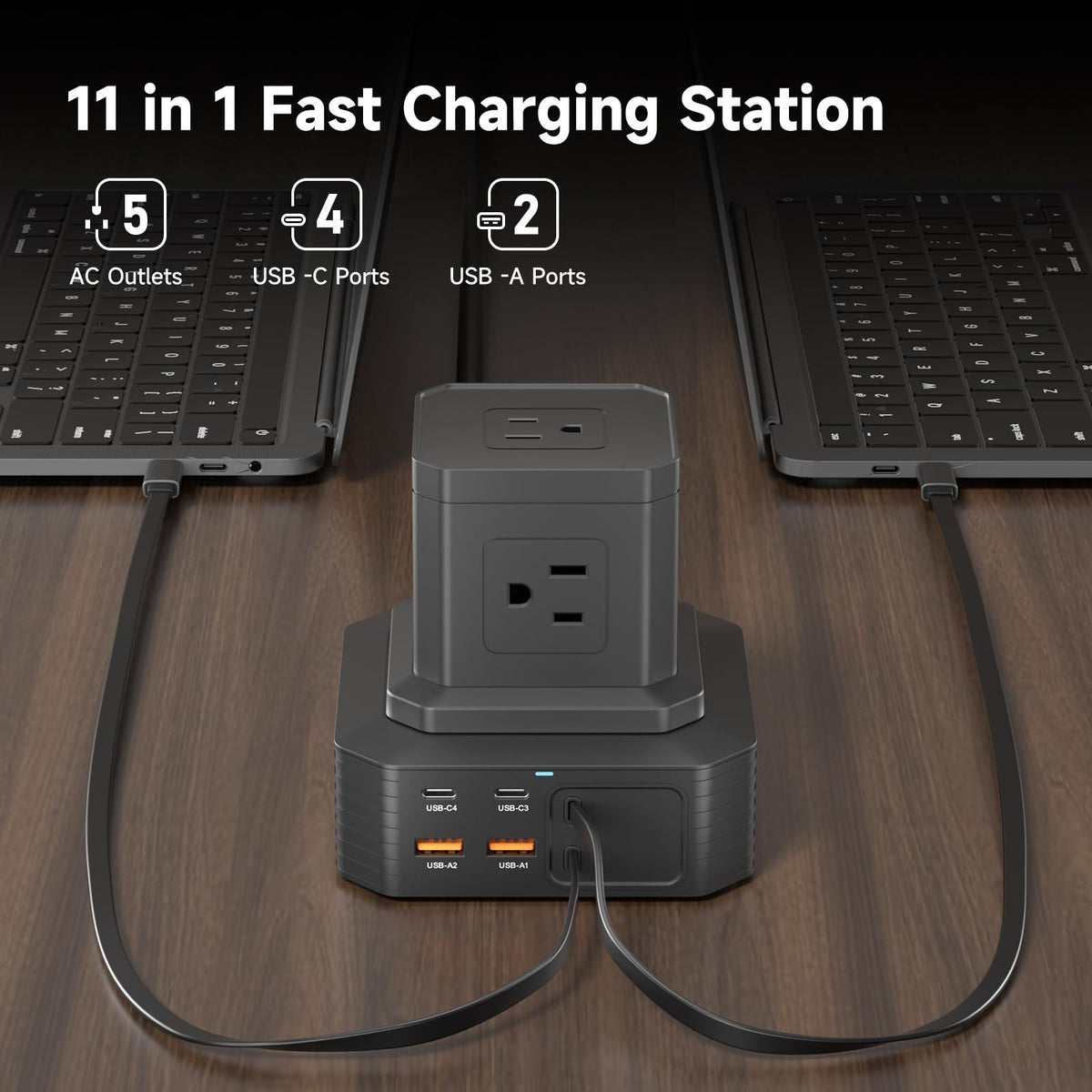 GEEK FULLY close-up of top USB-C and USB-A ports enabling fast-device charging
