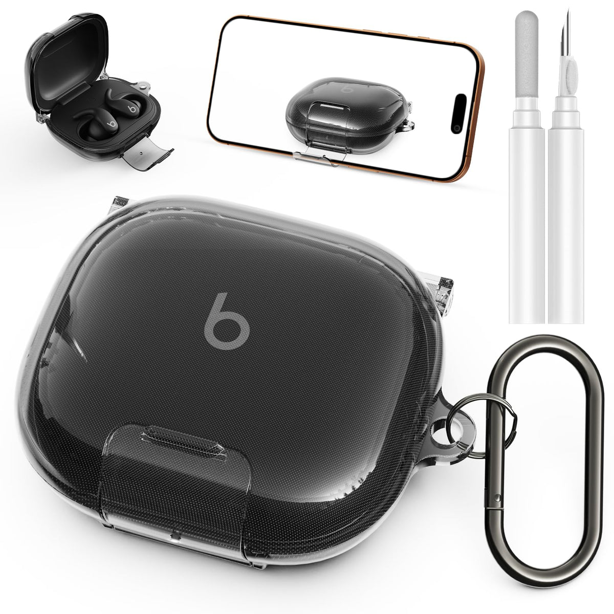 geekboy clear black front view showing slim protection and original Beats design