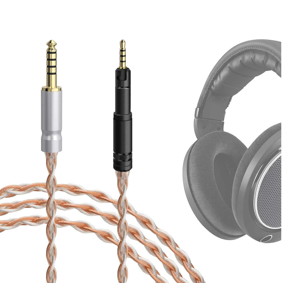 Geekria Apollo silver-plated cable with 4.4mm to 2.5mm connectors for cleaner audio.
