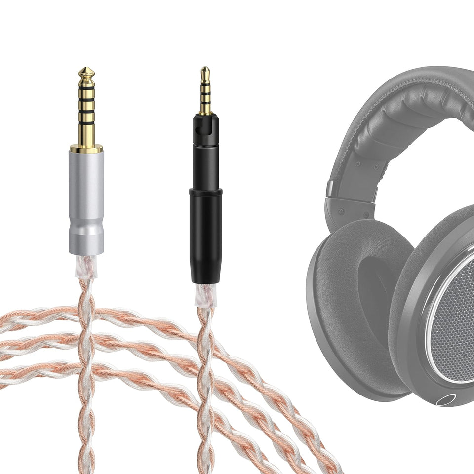 GEEKRIA Apollo silver-plated cable connected to a Sennheiser headset with 4.4mm plug