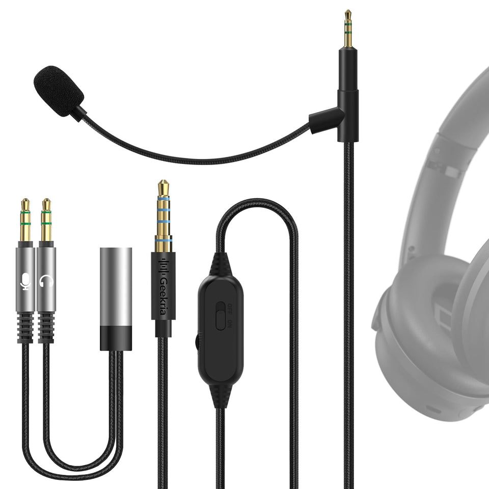 GEEKRIA boom mic cable with adjustable mic for Bose headphones.