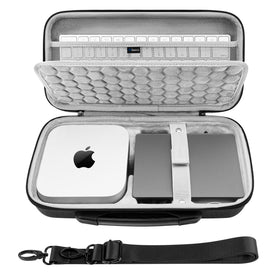 GEEKRIA desktop hard travel case front view protecting Mac mini and accessories.