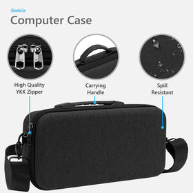 GEEKRIA case interior compartments keep cables, keyboard, and trackpad organized.