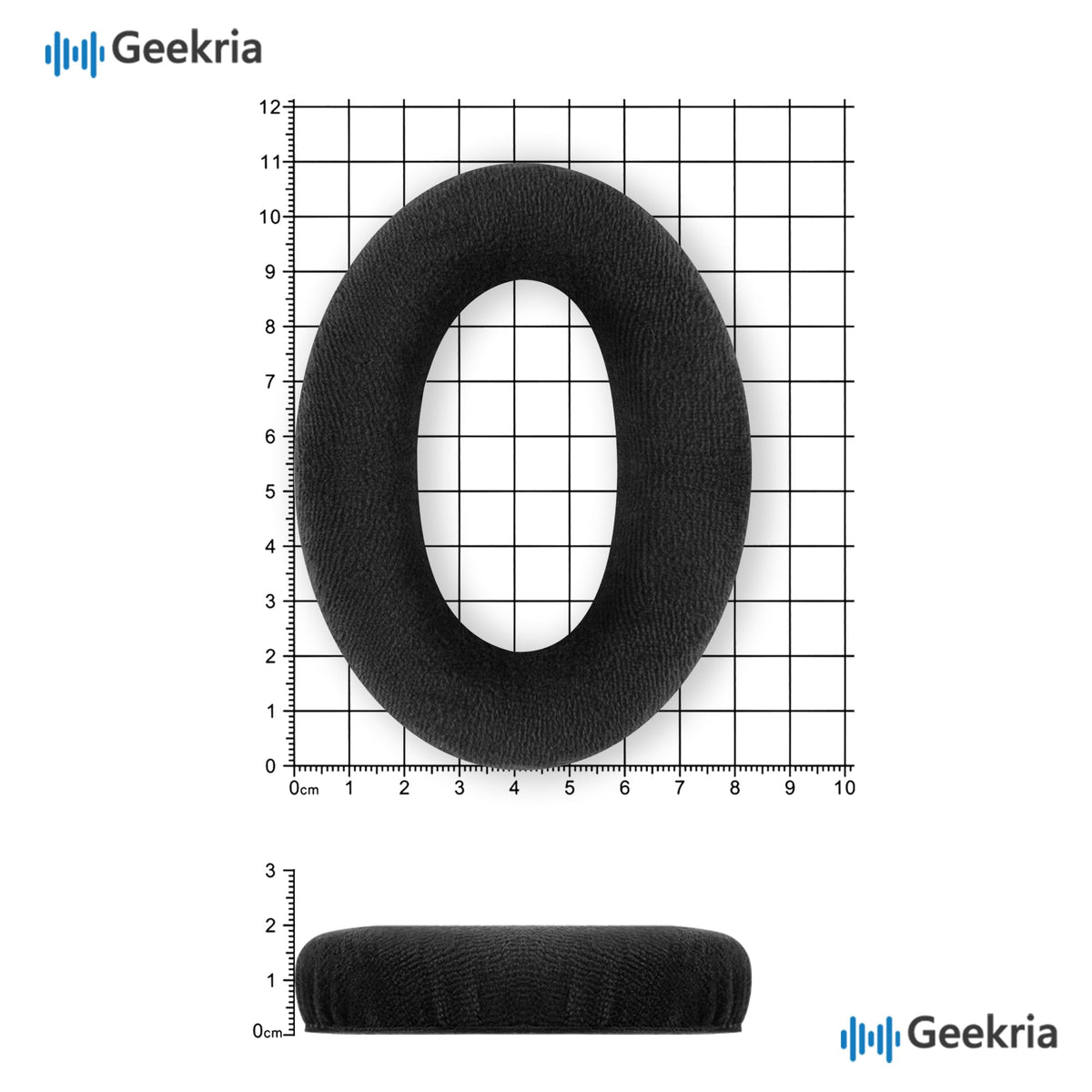 GEEKRIA branded back label on earpad for authentic replacement reassurance