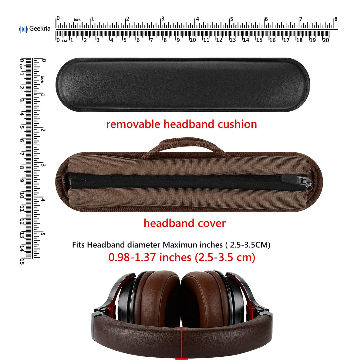 Geekria headband pad made of foam and protein leather for durable support.