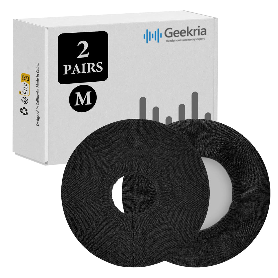 GEEKRIA front view of black knit ear cover pack showing fit and color benefits