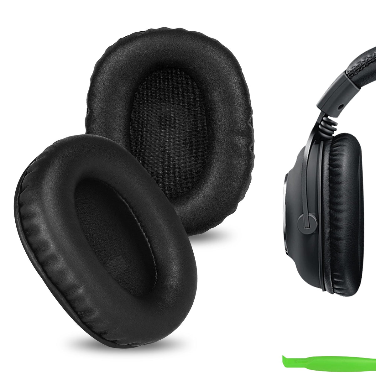GEEKRIA front view packaging showing two replacement ear pads and benefits