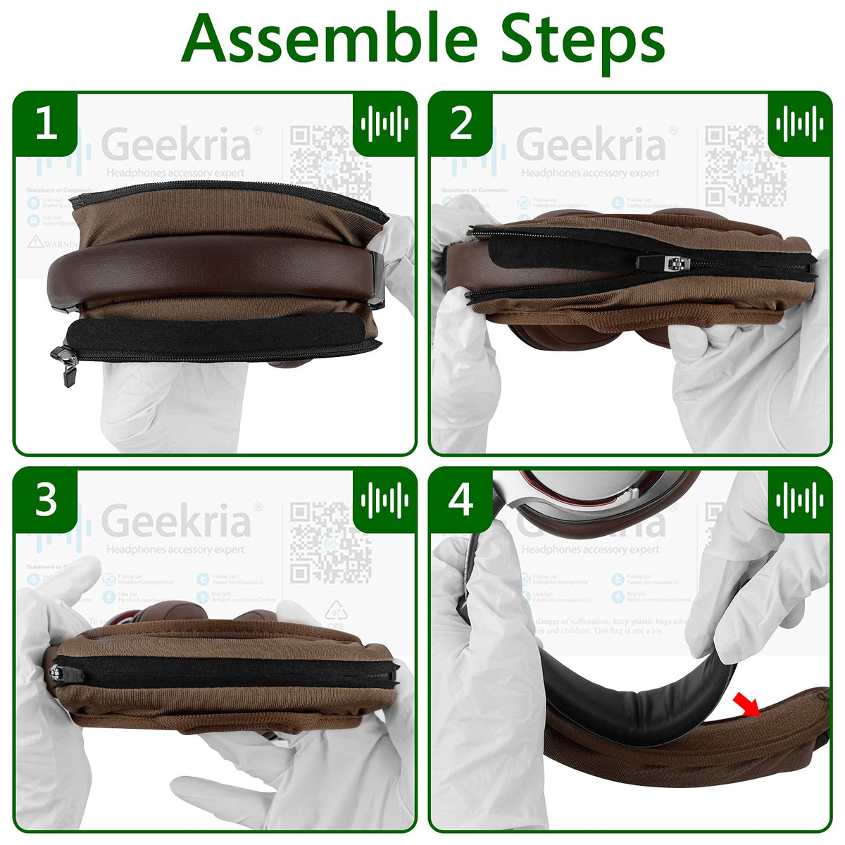 Geekria packaging includes a headband cover and removable cushion for DIY refresh.