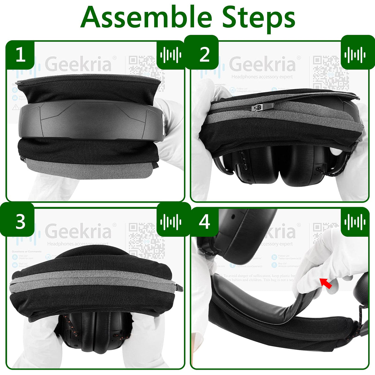 Geekria headband cushion packaging includes cover and removable cushion for quick swap