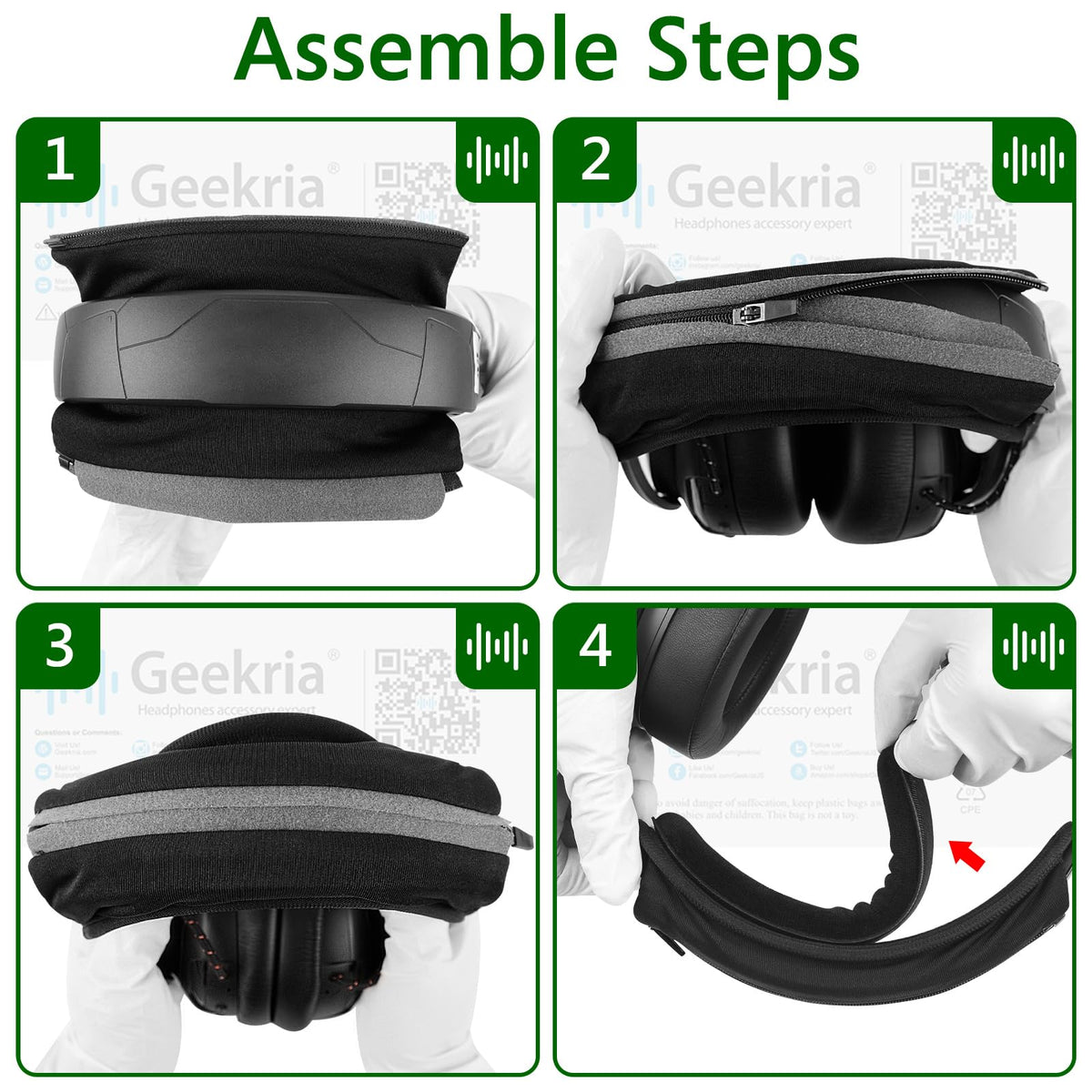 GEEKRIA headband dimensions illustration highlights 21 cm length for a precise fit.