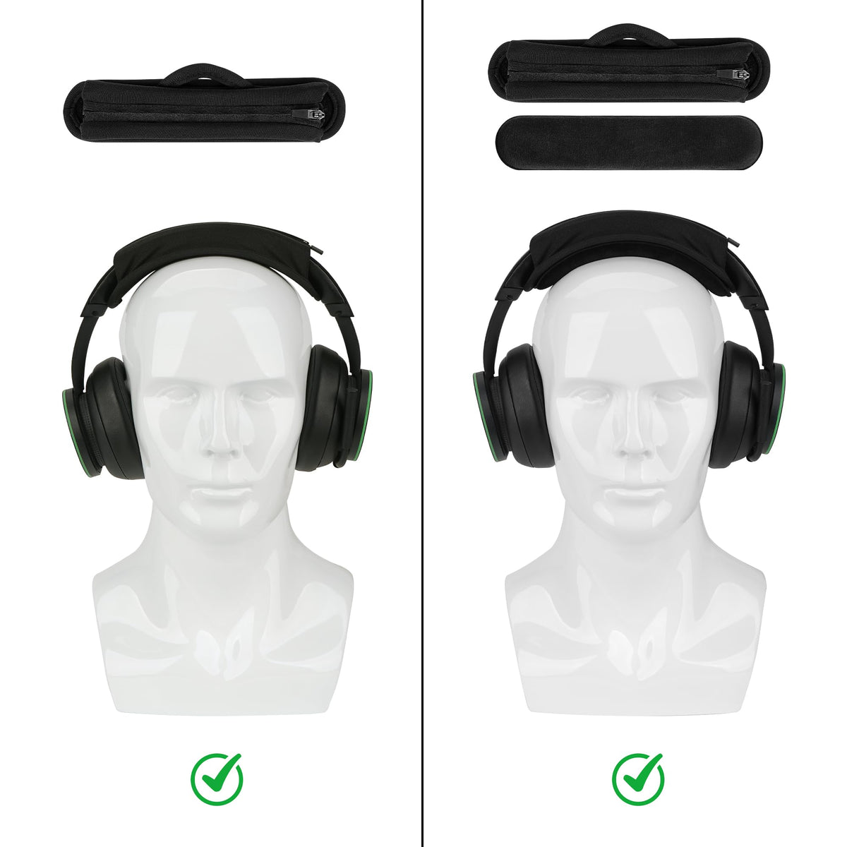 Geekria hook-loop headband system for quick on-the-go adjustments.