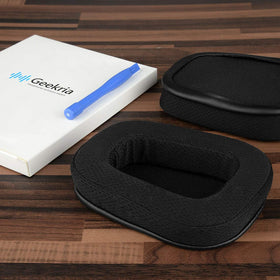 Geekria earpads installed on headset demonstrating improved comfort during use