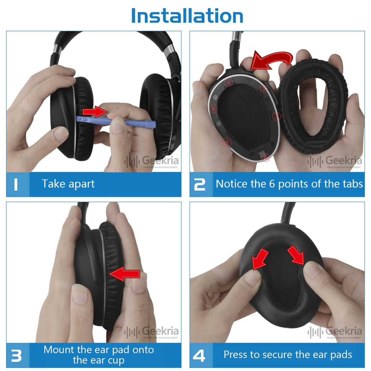 GEEKRIA installation guide screenshot showing simple steps for fast replacement