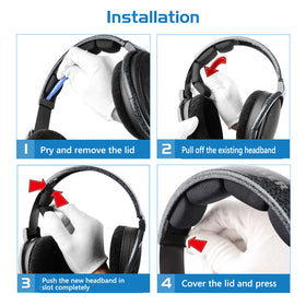 GEEKRIA pad installed on Sennheiser headphone showing refreshed look and comfort benefit