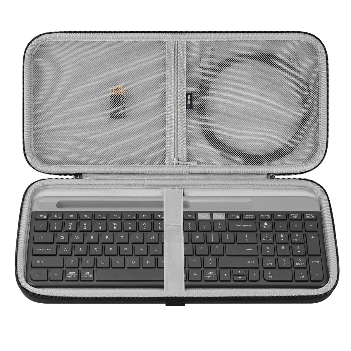 GEEKRIA keyboard hard shell case top view shows rugged exterior protection for Logitech MK470