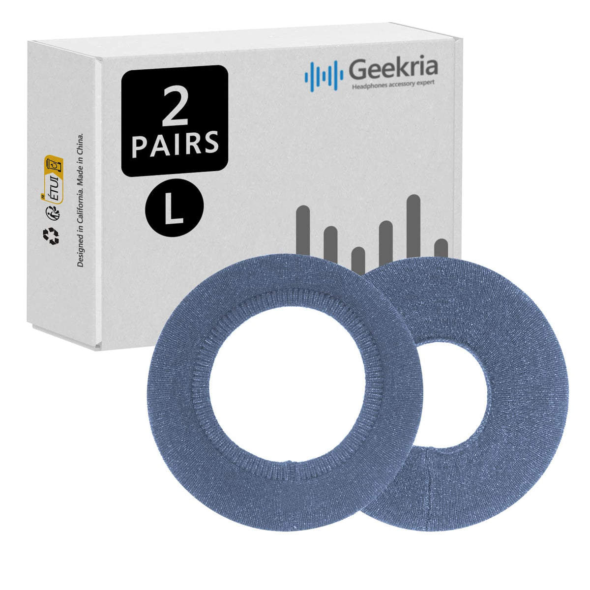 Geekria knit ear covers blue close-up showing soft stretchable protection