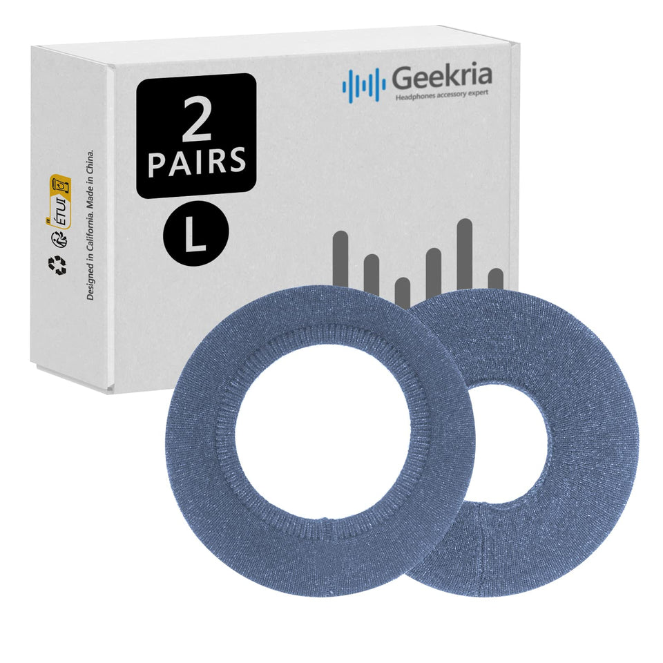 Geekria knit ear covers blue close-up showing soft stretchable protection
