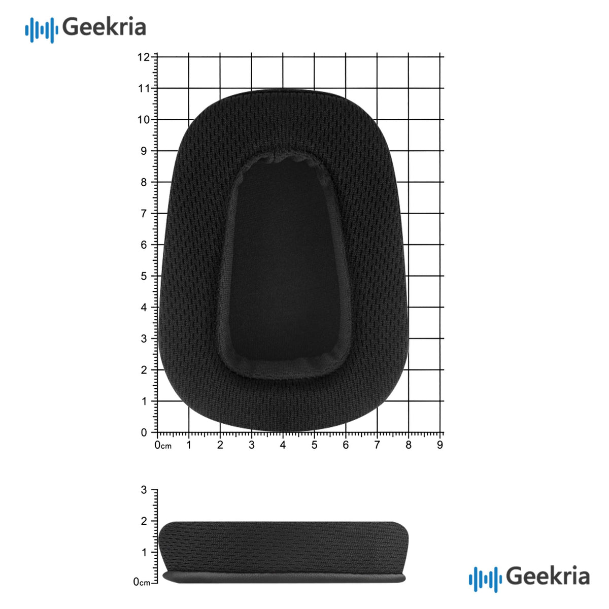 Geekria attachment lip and label close-up showing secure mounting benefit
