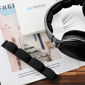 GEEKRIA headband pad in a desktop listening setup showing aesthetic and comfort benefit