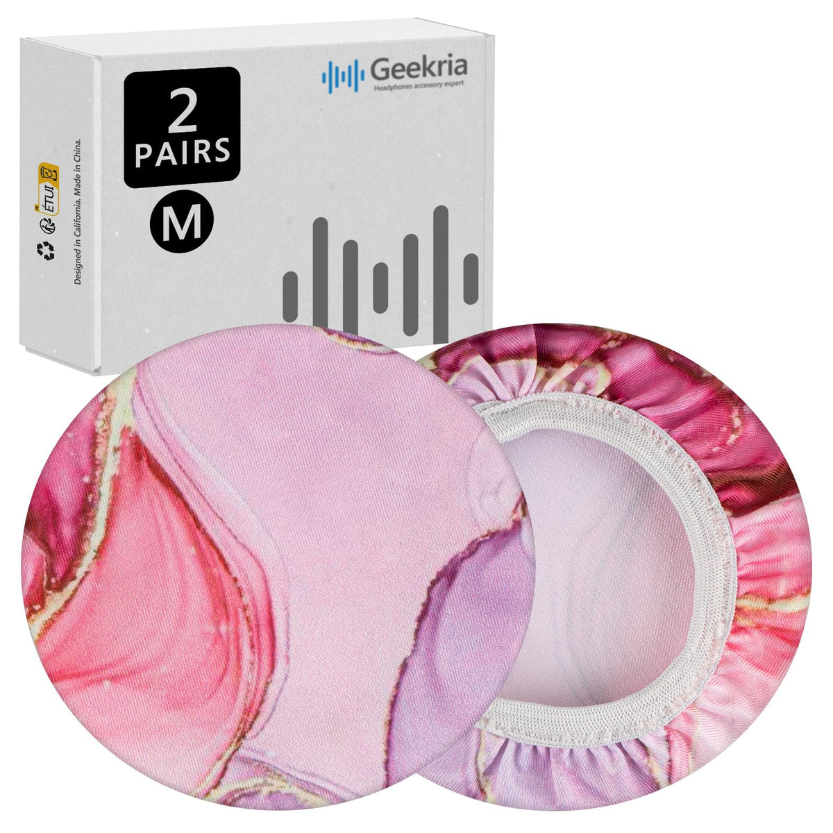 Geekria NOVA 2 pink marble ear covers on headphones protecting cushions during workouts