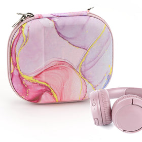 Geekria NOVA headphones case in pink marble with protective hard shell for travel