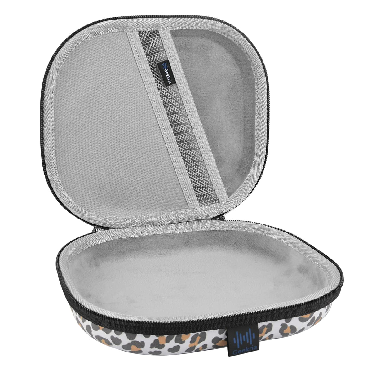 GEEKRIA NOVA open with headphones inside demonstrating safe storage