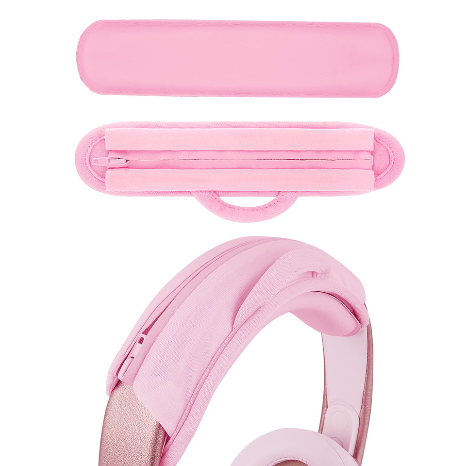 Geekria NOVA pink headband cover closeup reveals protein leather texture for durability and comfort.