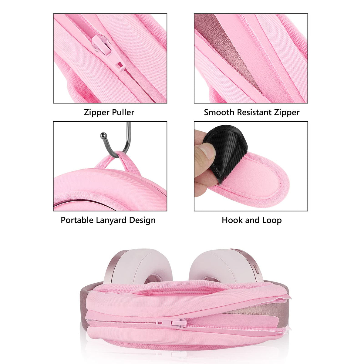 Geekria NOVA pink headband cover demonstrates universal compatibility with popular headphone brands.