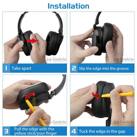 GEEKRIA ear pads being installed on Skullcandy headphones for easy replacement.