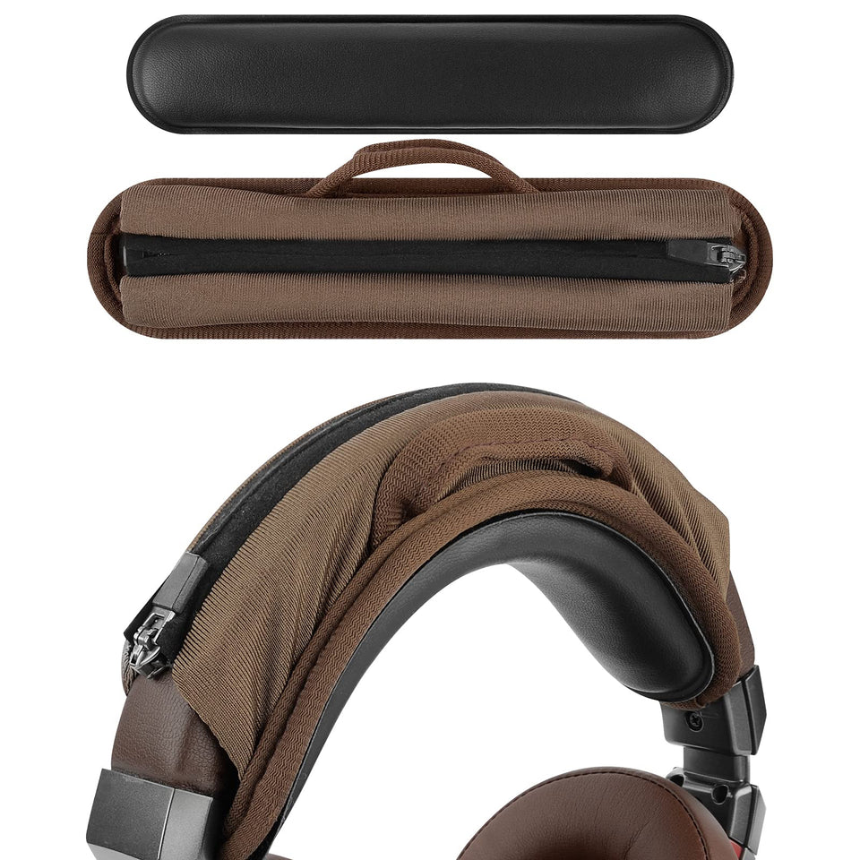 Geekria replacement headband cover in brown adds a fresh look and comfort.