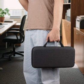 GEEKRIA case beside a compact keyboard showing fit for 75% 84-key boards and size clarity