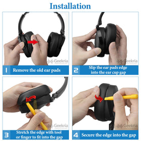 GEEKRIA ear pad next to ruler showing exact size for accurate compatibility check