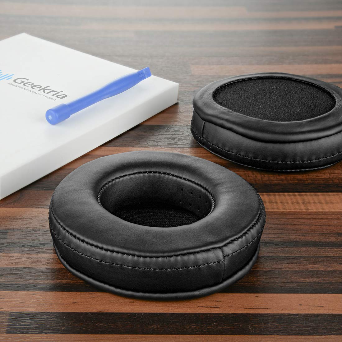 GEEKRIA ear pad next to ruler showing dimensions for correct fit confirmation