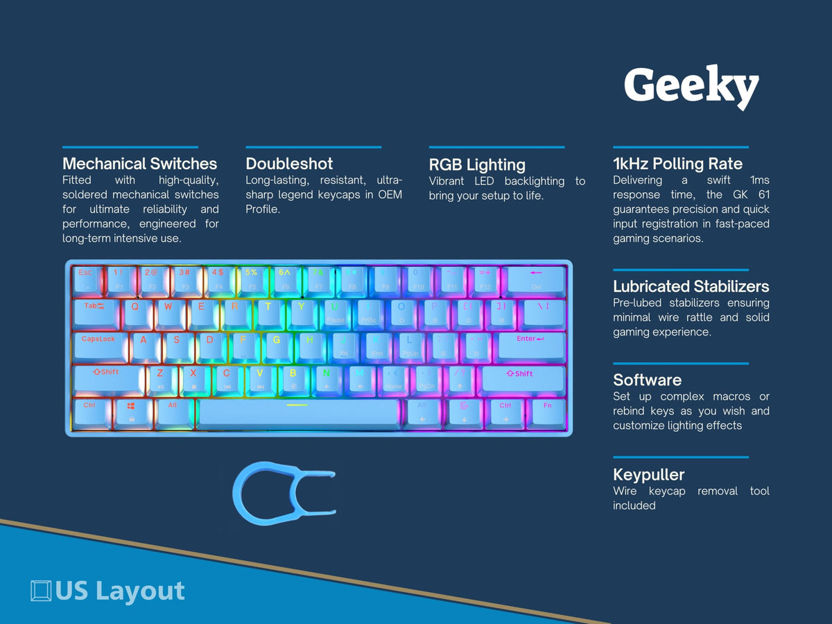 Geeky GK61 SE compact 61-key design saves desk space for gaming setup