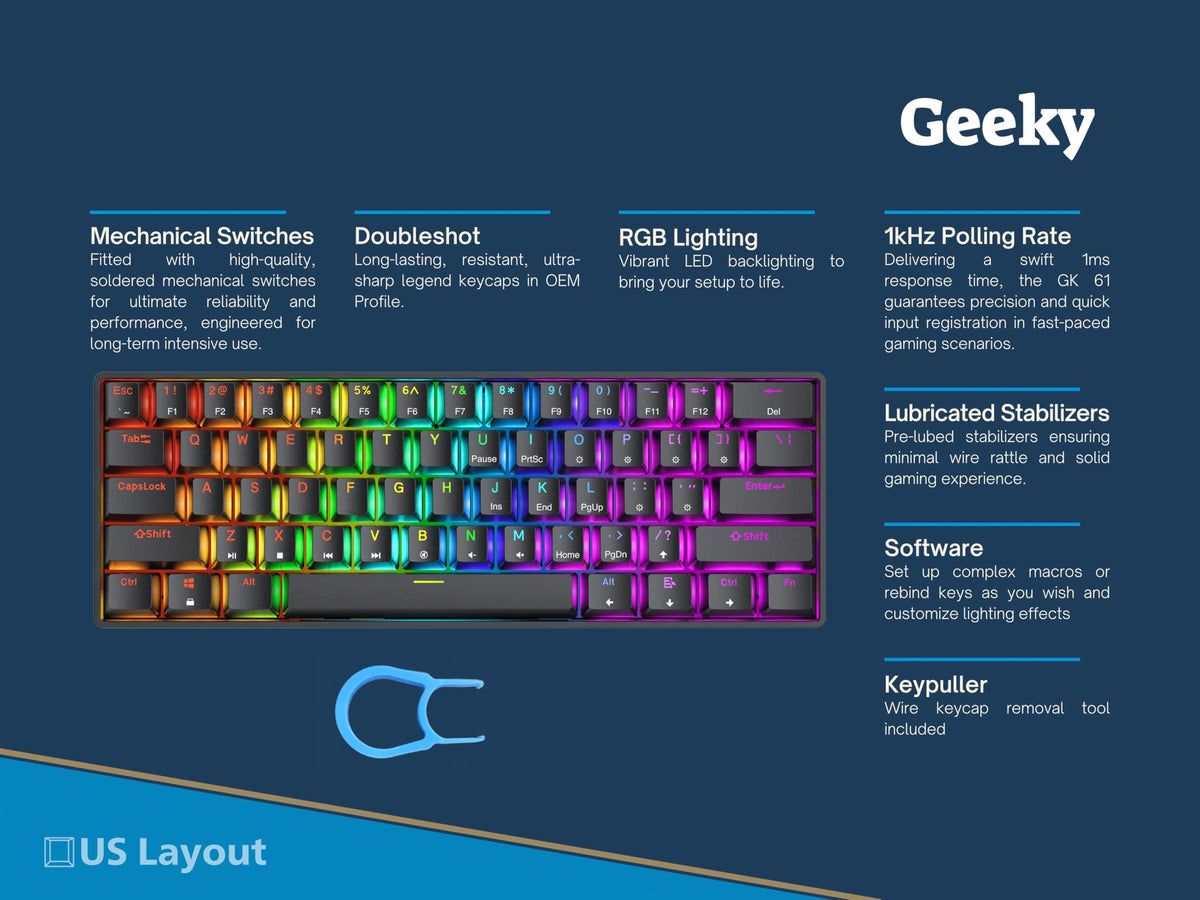Geeks GK61 SE detachable Type-C cable for portable setup and reliable connections