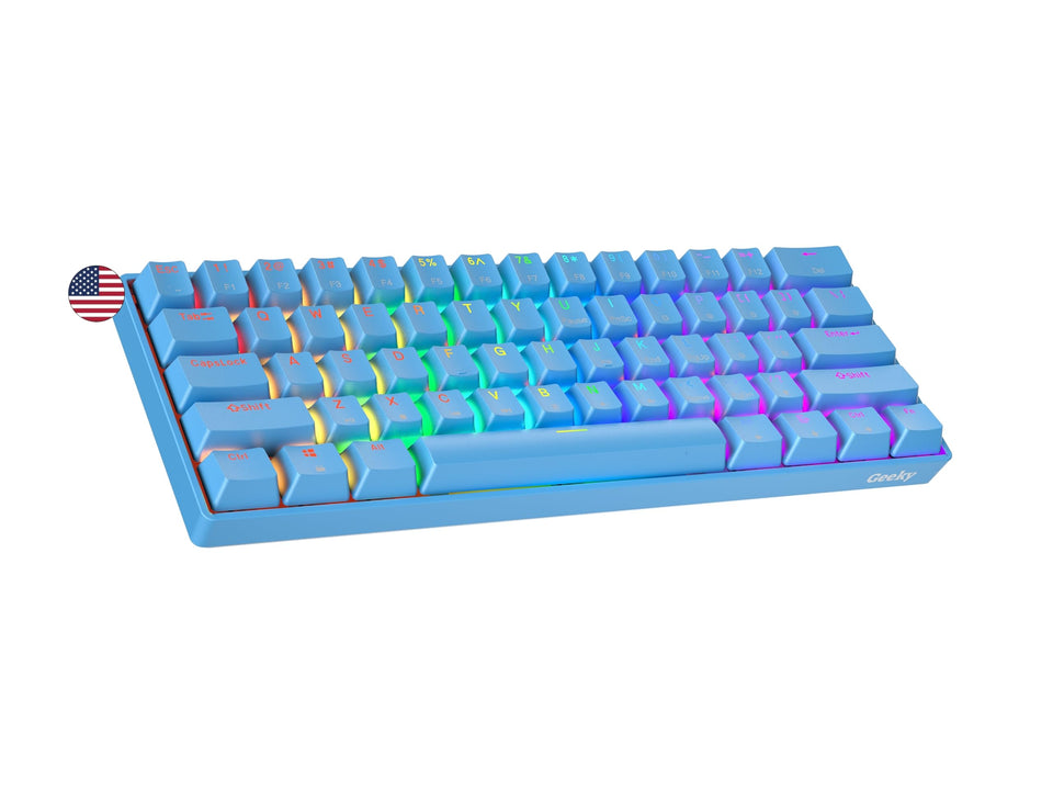 Geeky GK61 SE RGB backlighting enhances gaming visibility and ambiance