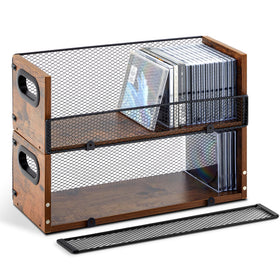 Geelin front view of wooden CD rack showing retro style and tidy storage benefit
