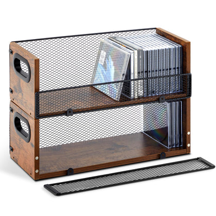 Geelin front view of wooden CD rack showing retro style and tidy storage benefit