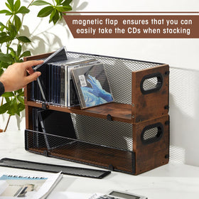 Geelin opened rack loaded with CDs showing organized display and accessibility benefit