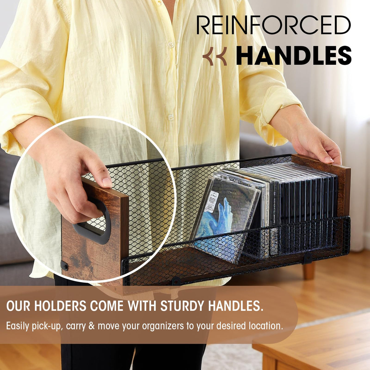 Geelin stacked racks in living room showing space-saving vertical storage benefit