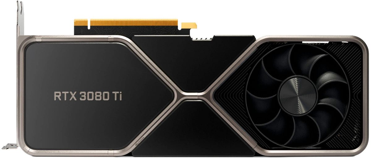 GeForce RTX 3080 Ti 12GB front view with titanium and black finish for premium gaming aesthetics.