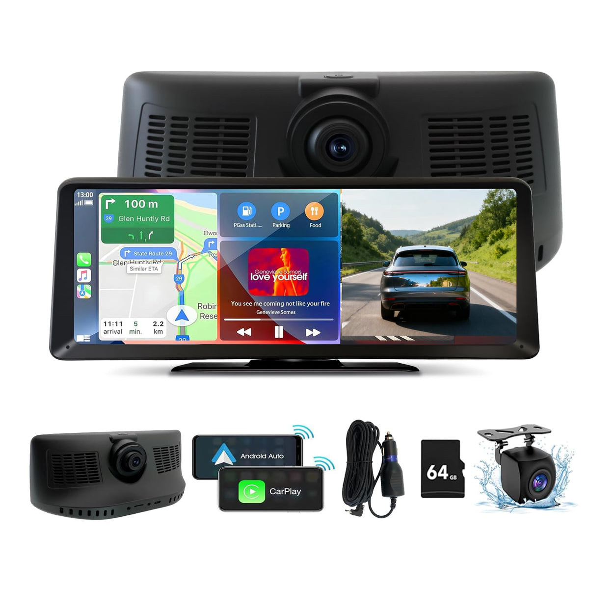 Gegaibe 8.1-inch HD screen front view for easy driving and quick access to apps