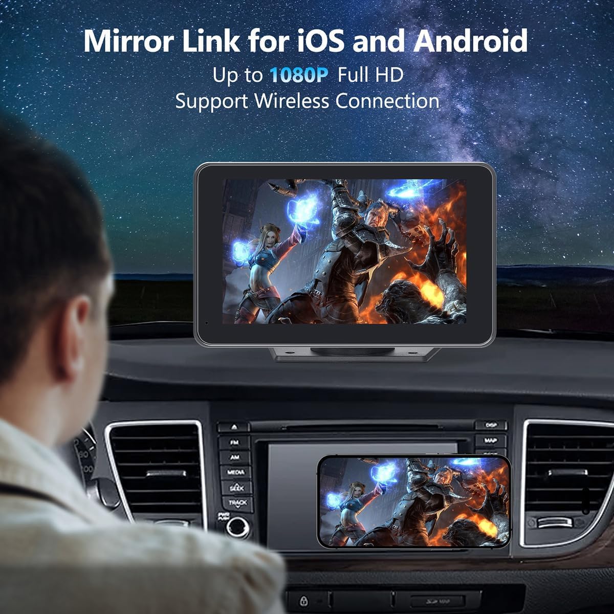 Gegaibe screen mirroring YouTube from phone providing entertainment on the road