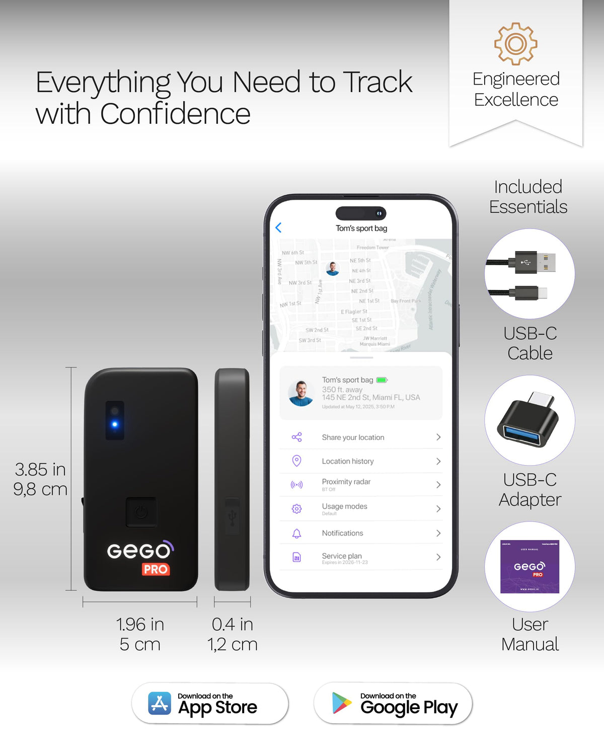 GEGO PRO in travel scene with suitcase and boarding pass showing peace of mind