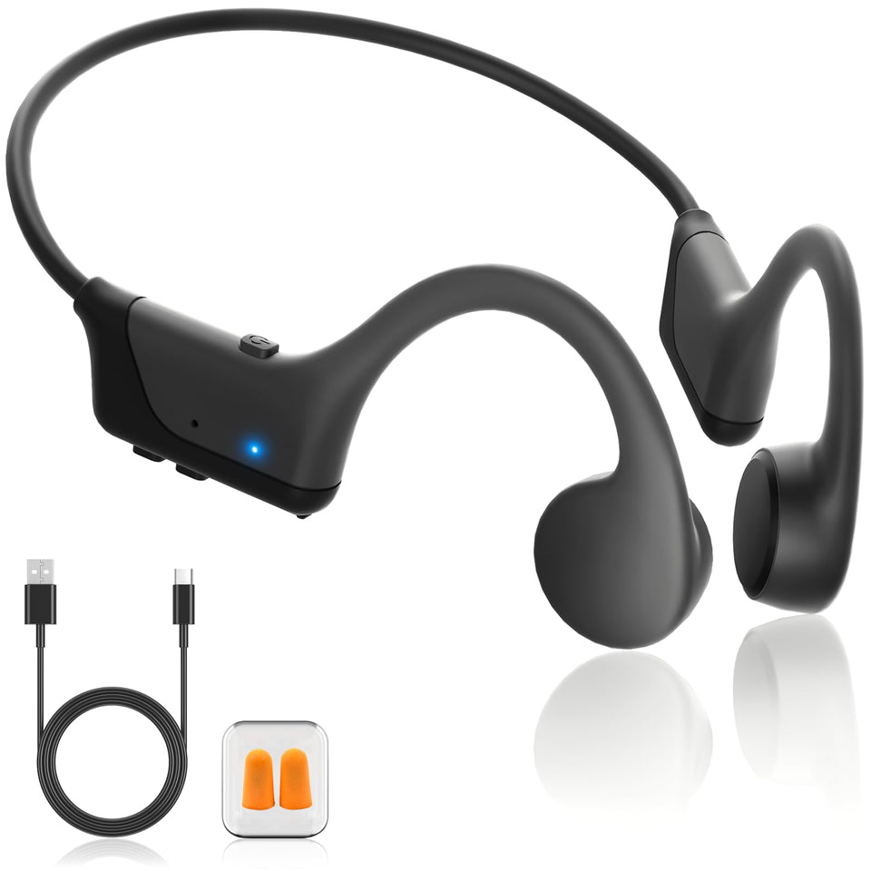 Gelecek bone conduction headphones front view in black-gray for open-ear listening during runs