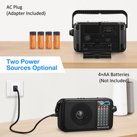 Gelielim radio supports AC or battery power for home and outdoor use.