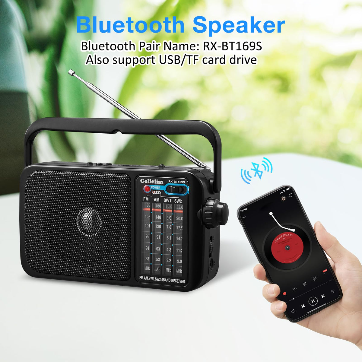 Gelielim portable radio doubles as Bluetooth speaker with USB/TF playback.