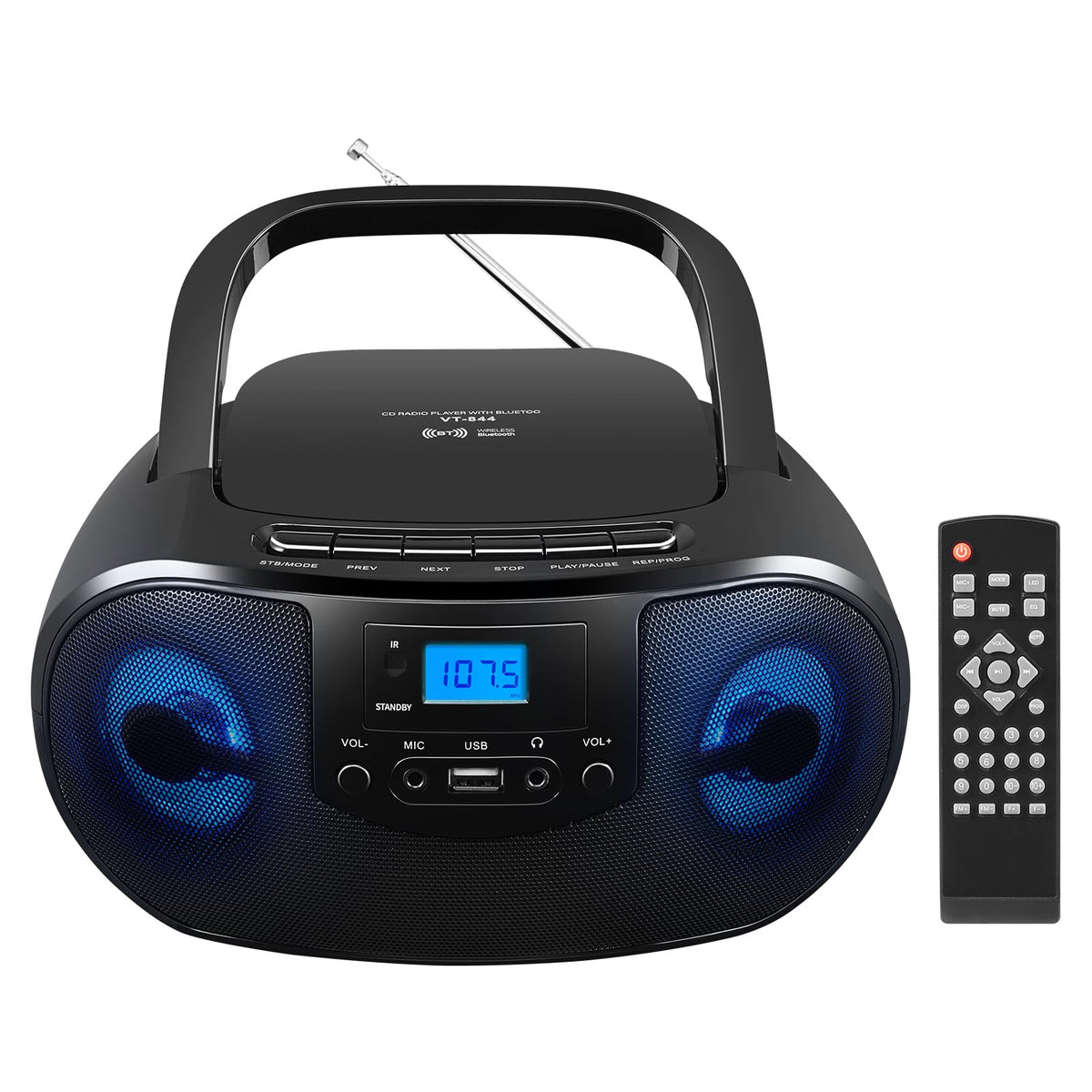 Gelielim boombox front overview showing speakers and LCD display for clear playback control
