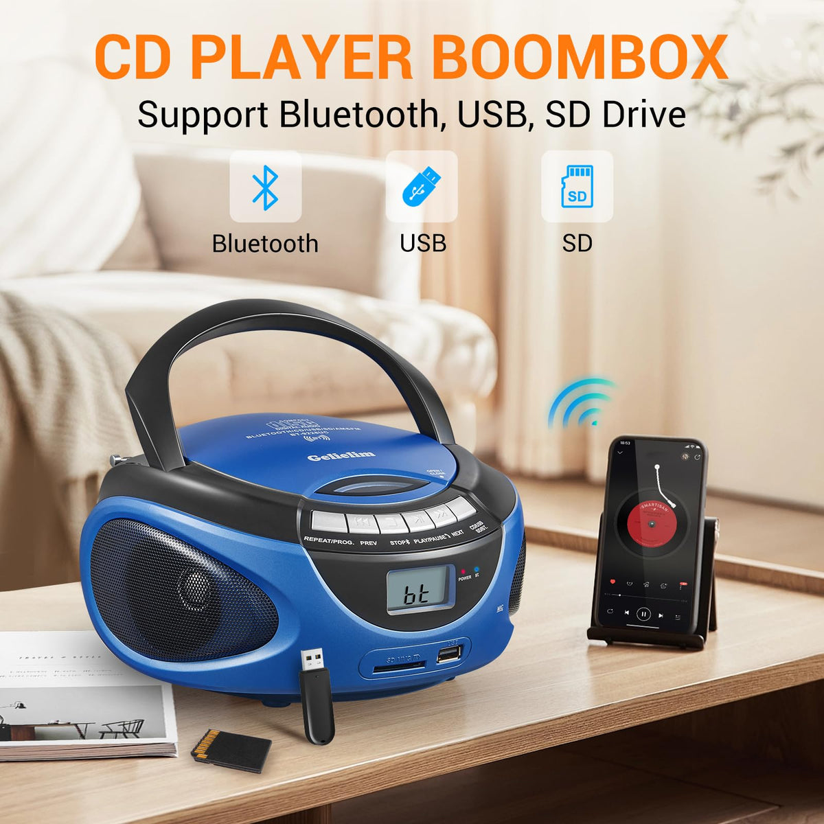 Gelielim boombox outdoors on picnic blanket showing portability and loud audio