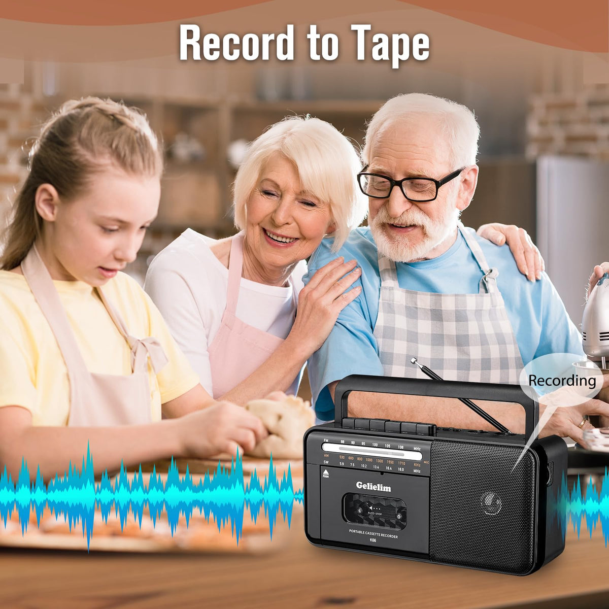 Gelielim cassette deck open with tape inserted for convenient recording